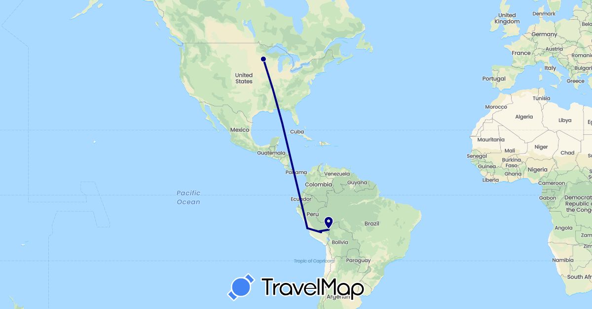 TravelMap itinerary: driving in Peru, United States (North America, South America)